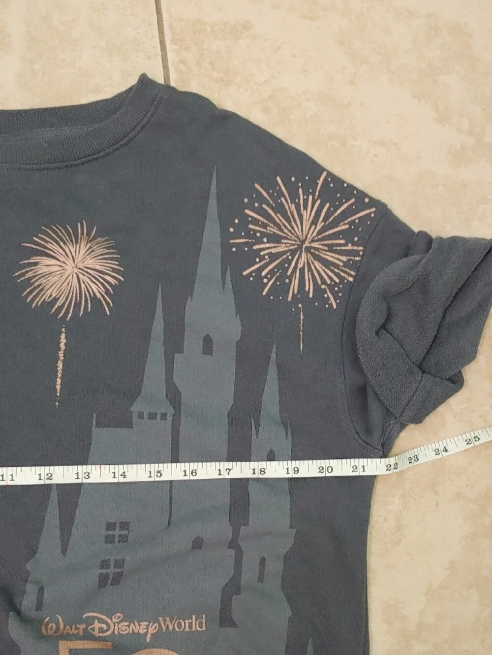Disney 50th Anniversary Sweatshirt Women's L Gray Short Sleeve Rose Gold Print
